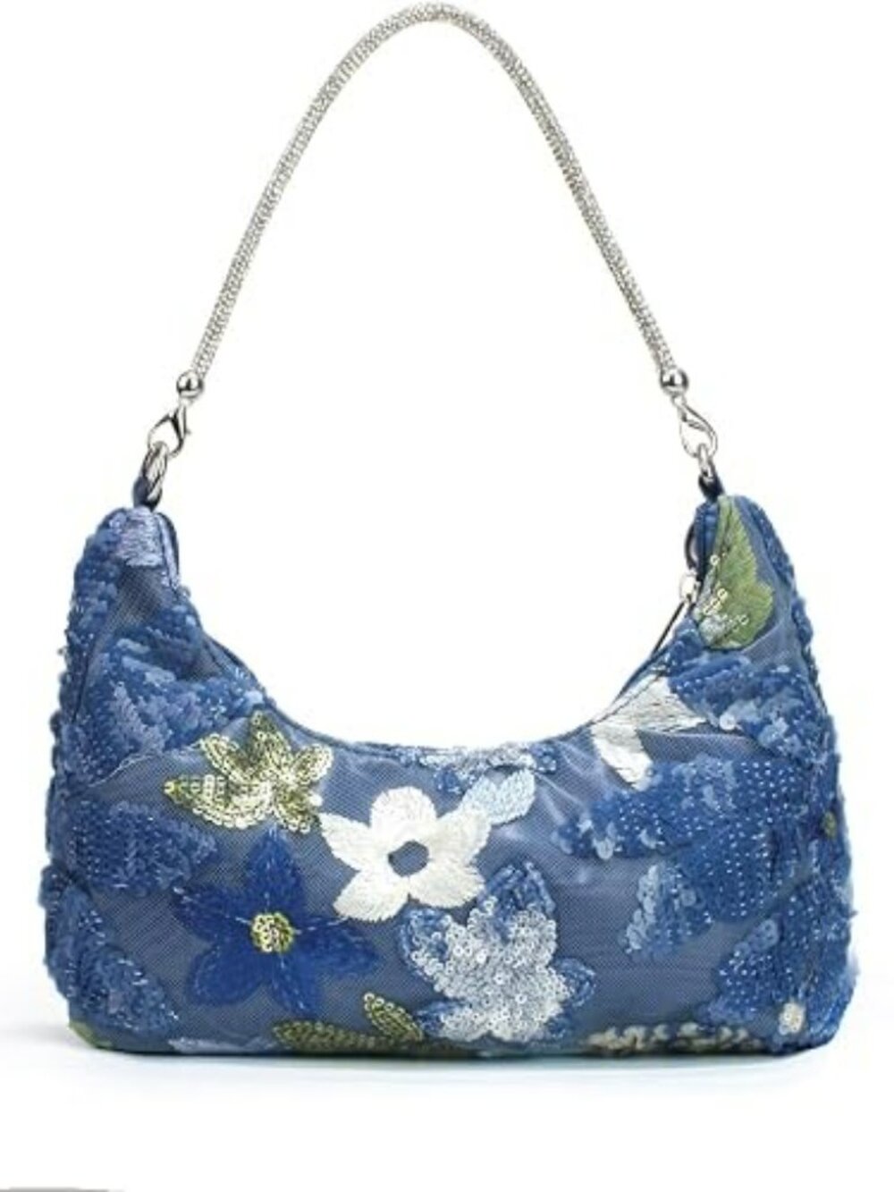 NEW Beaded Sequin Floral Evening Bag Embroidered Underarm Shoulder Handbag
